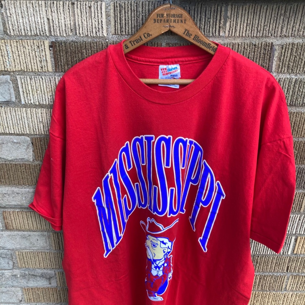 Ole Miss Mississippi Rebels Mens 2XL Vtg Single Stitch T-Shirt Made USA Red